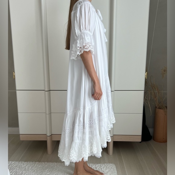 White Midi Boho Style Dress with lace. Handmade. S-M Size - Picture 11 of 14